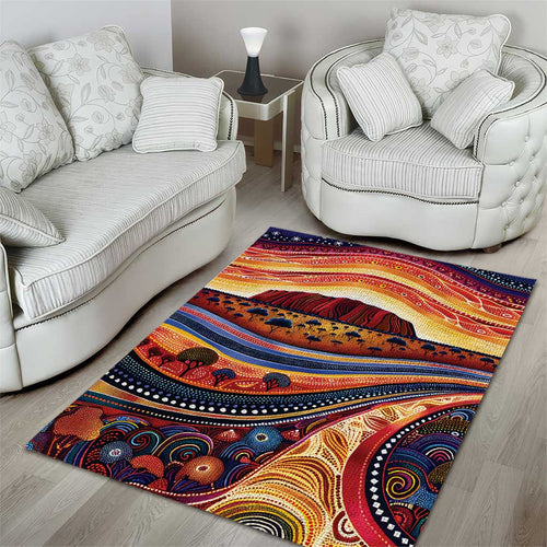 Uluru Ayers Rock Sunset Area Rug Aboriginal Dot Painting