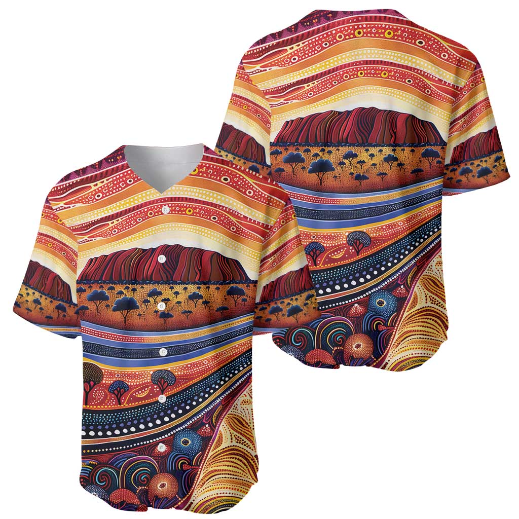 Uluru Ayers Rock Sunset Baseball Jersey Aboriginal Dot Painting