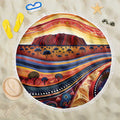 Uluru Ayers Rock Sunset Beach Blanket Aboriginal Dot Painting