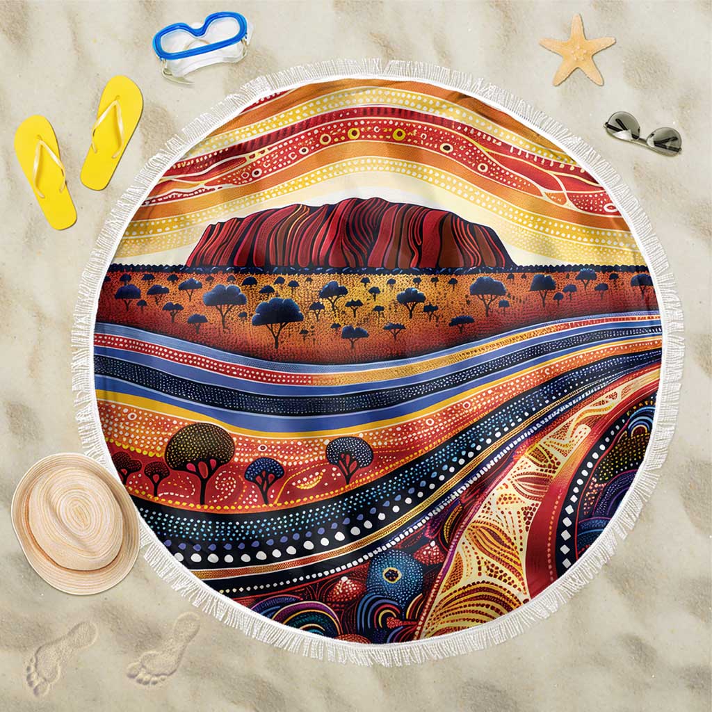 Uluru Ayers Rock Sunset Beach Blanket Aboriginal Dot Painting