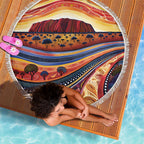 Uluru Ayers Rock Sunset Beach Blanket Aboriginal Dot Painting
