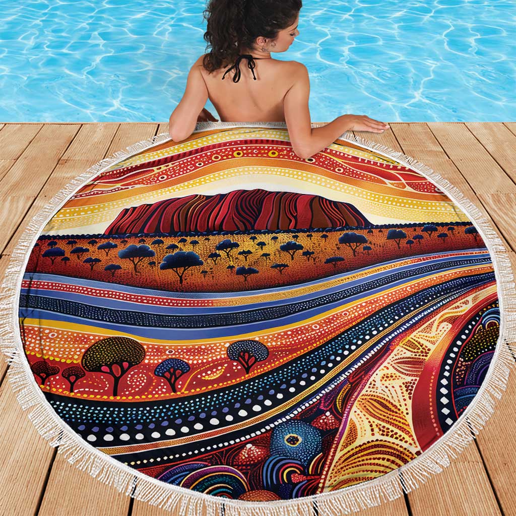 Uluru Ayers Rock Sunset Beach Blanket Aboriginal Dot Painting