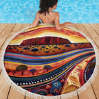 Uluru Ayers Rock Sunset Beach Blanket Aboriginal Dot Painting