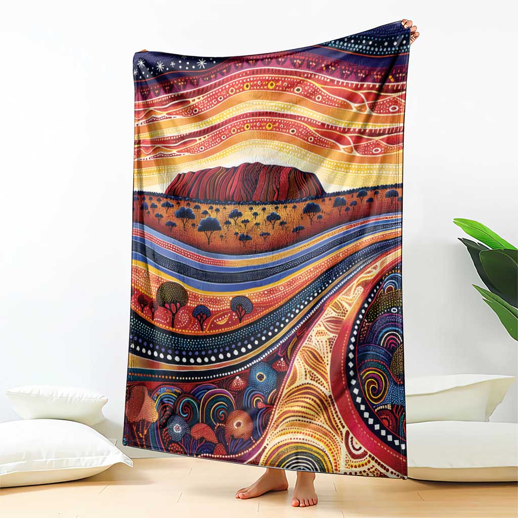 Uluru Ayers Rock Sunset Blanket Aboriginal Dot Painting