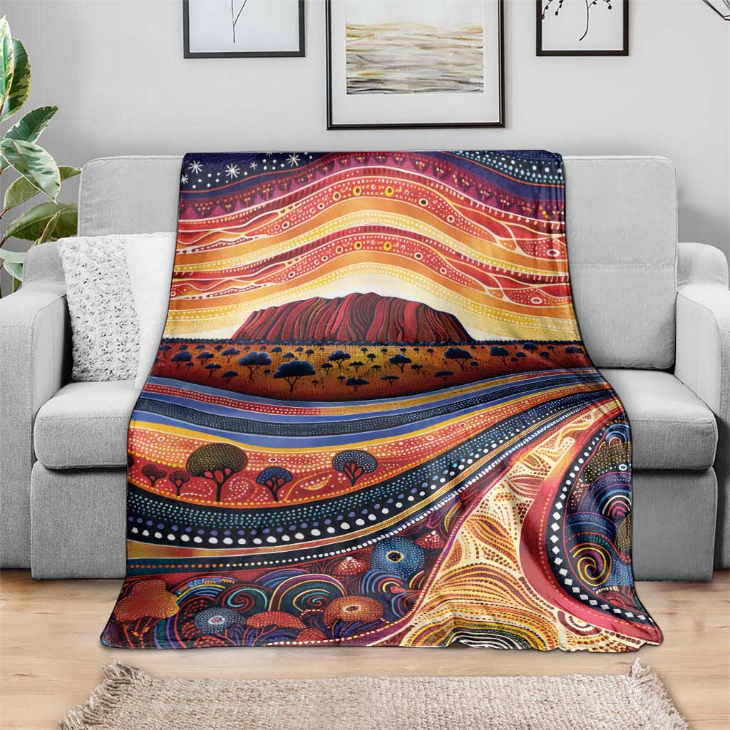 Uluru Ayers Rock Sunset Blanket Aboriginal Dot Painting
