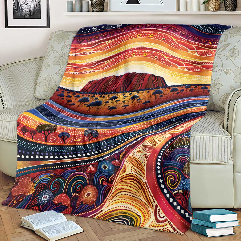 Uluru Ayers Rock Sunset Blanket Aboriginal Dot Painting