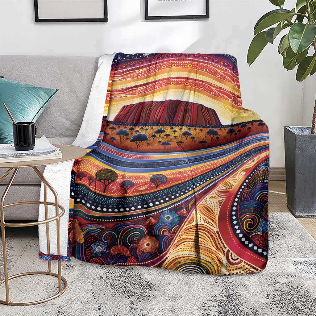 Uluru Ayers Rock Sunset Blanket Aboriginal Dot Painting