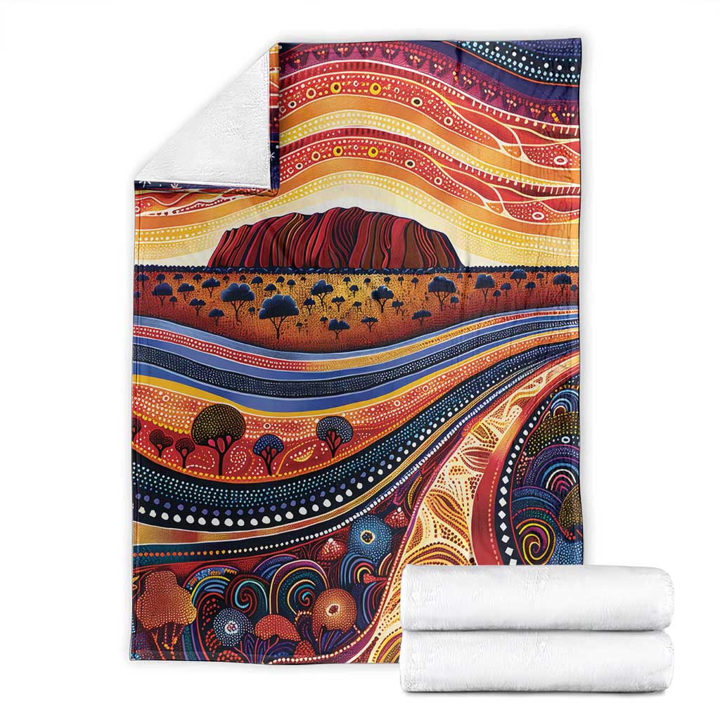 Uluru Ayers Rock Sunset Blanket Aboriginal Dot Painting