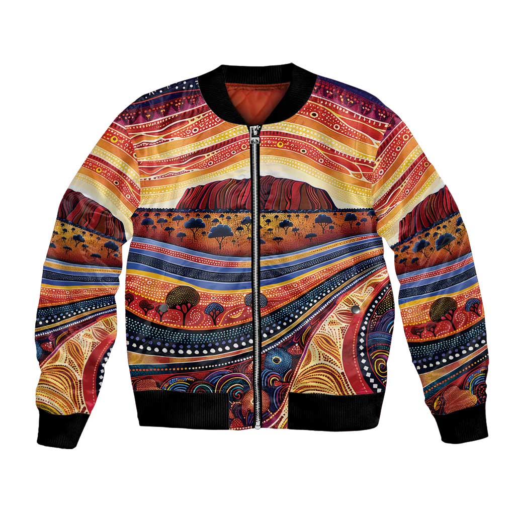 Uluru Ayers Rock Sunset Bomber Jacket Aboriginal Dot Painting