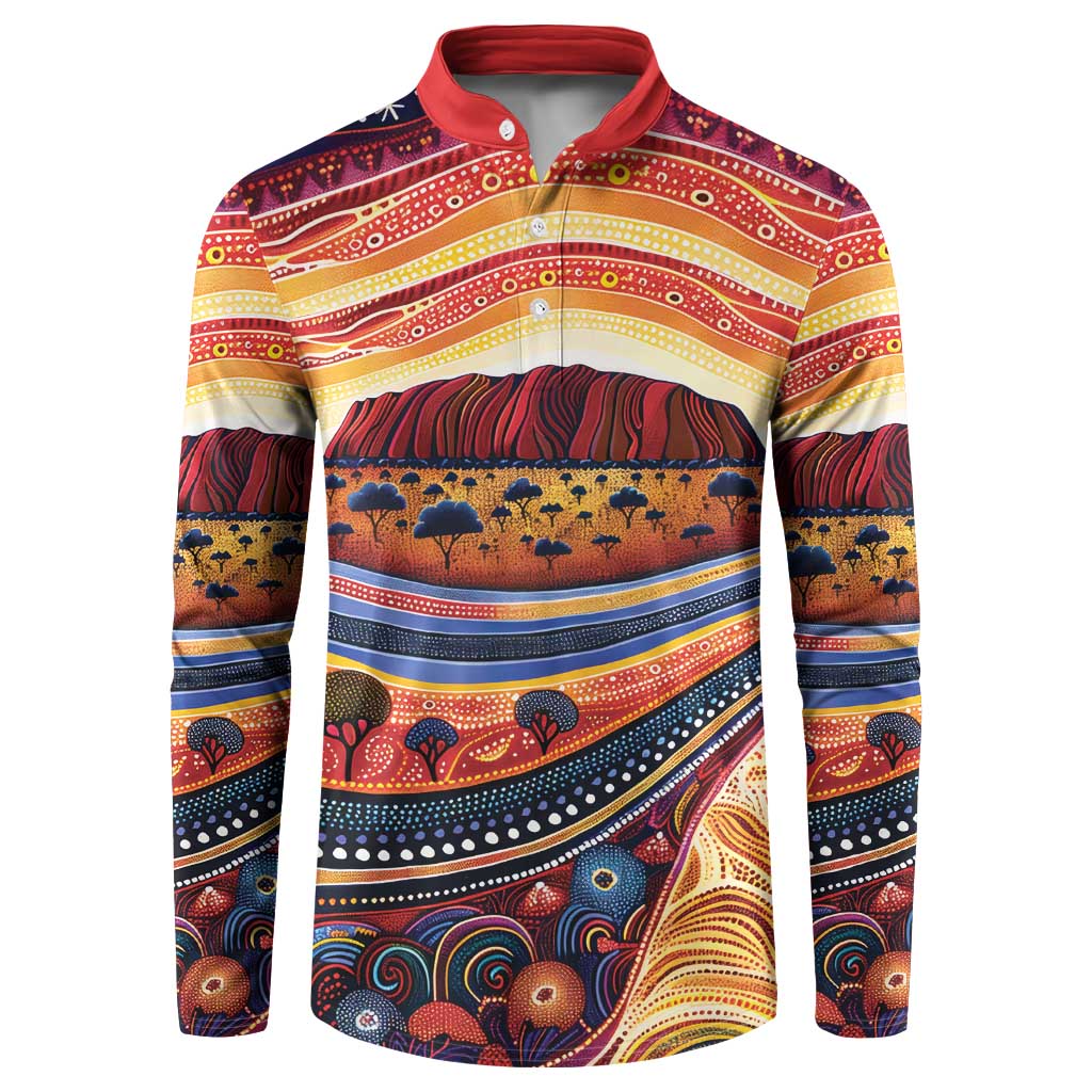 Uluru Ayers Rock Sunset Button Sweatshirt Aboriginal Dot Painting