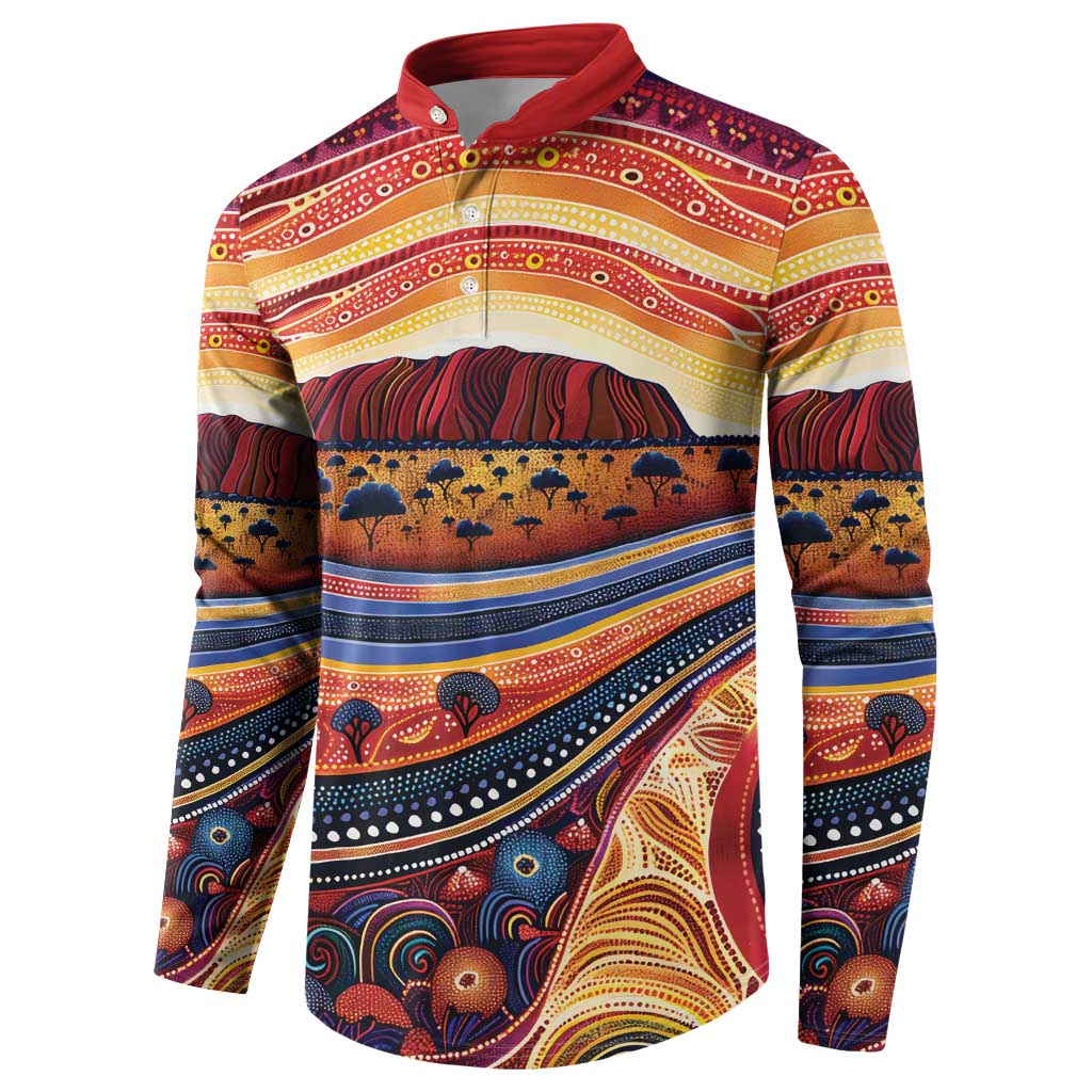 Uluru Ayers Rock Sunset Button Sweatshirt Aboriginal Dot Painting