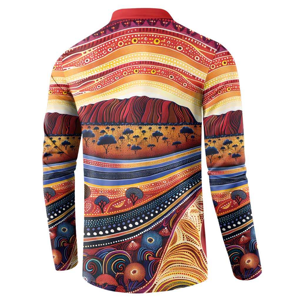 Uluru Ayers Rock Sunset Button Sweatshirt Aboriginal Dot Painting