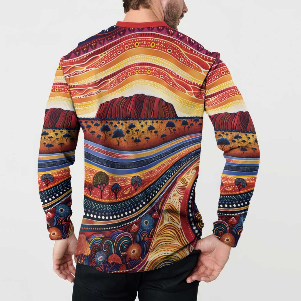 Uluru Ayers Rock Sunset Button Sweatshirt Aboriginal Dot Painting