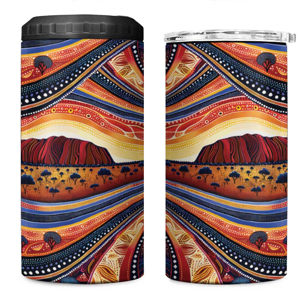 Uluru Ayers Rock Sunset 4 in 1 Can Cooler Tumbler Aboriginal Dot Painting