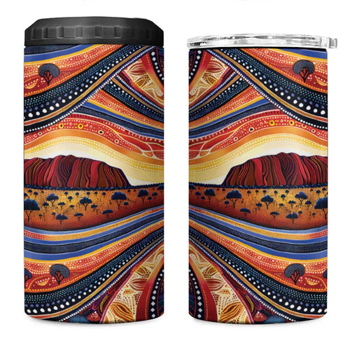 Uluru Ayers Rock Sunset 4 in 1 Can Cooler Tumbler Aboriginal Dot Painting