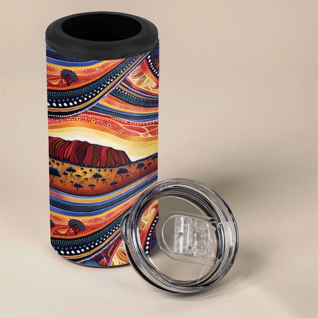 Uluru Ayers Rock Sunset 4 in 1 Can Cooler Tumbler Aboriginal Dot Painting