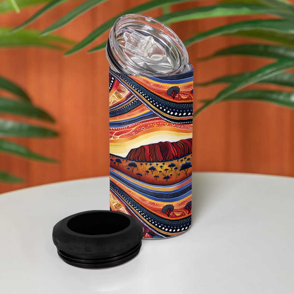 Uluru Ayers Rock Sunset 4 in 1 Can Cooler Tumbler Aboriginal Dot Painting