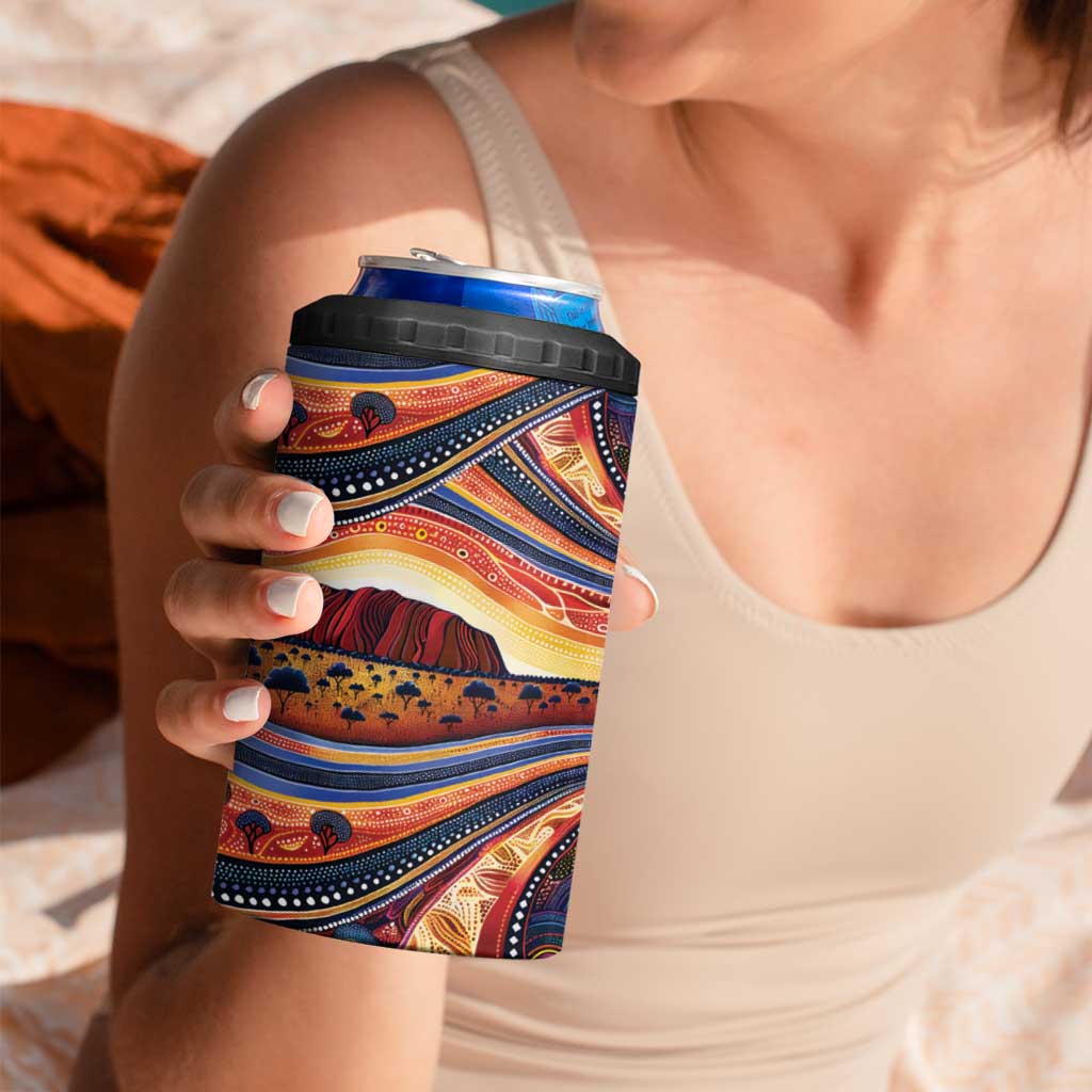 Uluru Ayers Rock Sunset 4 in 1 Can Cooler Tumbler Aboriginal Dot Painting