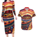 Uluru Ayers Rock Sunset Couples Matching Long Sleeve Bodycon Dress and Hawaiian Shirt Aboriginal Dot Painting