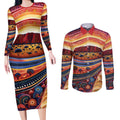 Uluru Ayers Rock Sunset Couples Matching Long Sleeve Bodycon Dress and Long Sleeve Button Shirt Aboriginal Dot Painting