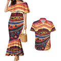 Uluru Ayers Rock Sunset Couples Matching Mermaid Dress and Hawaiian Shirt Aboriginal Dot Painting