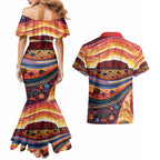 Uluru Ayers Rock Sunset Couples Matching Mermaid Dress and Hawaiian Shirt Aboriginal Dot Painting