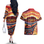 Uluru Ayers Rock Sunset Couples Matching Off The Shoulder Long Sleeve Dress and Hawaiian Shirt Aboriginal Dot Painting