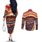 Uluru Ayers Rock Sunset Couples Matching Off The Shoulder Long Sleeve Dress and Long Sleeve Button Shirt Aboriginal Dot Painting