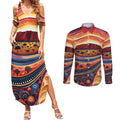 Uluru Ayers Rock Sunset Couples Matching Summer Maxi Dress and Long Sleeve Button Shirt Aboriginal Dot Painting