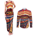 Uluru Ayers Rock Sunset Couples Matching Tank Maxi Dress and Long Sleeve Button Shirt Aboriginal Dot Painting