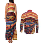 Uluru Ayers Rock Sunset Couples Matching Tank Maxi Dress and Long Sleeve Button Shirt Aboriginal Dot Painting
