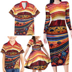 Uluru Ayers Rock Sunset Family Matching Long Sleeve Bodycon Dress and Hawaiian Shirt Aboriginal Dot Painting