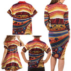 Uluru Ayers Rock Sunset Family Matching Long Sleeve Bodycon Dress and Hawaiian Shirt Aboriginal Dot Painting