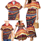 Uluru Ayers Rock Sunset Family Matching Mermaid Dress and Hawaiian Shirt Aboriginal Dot Painting