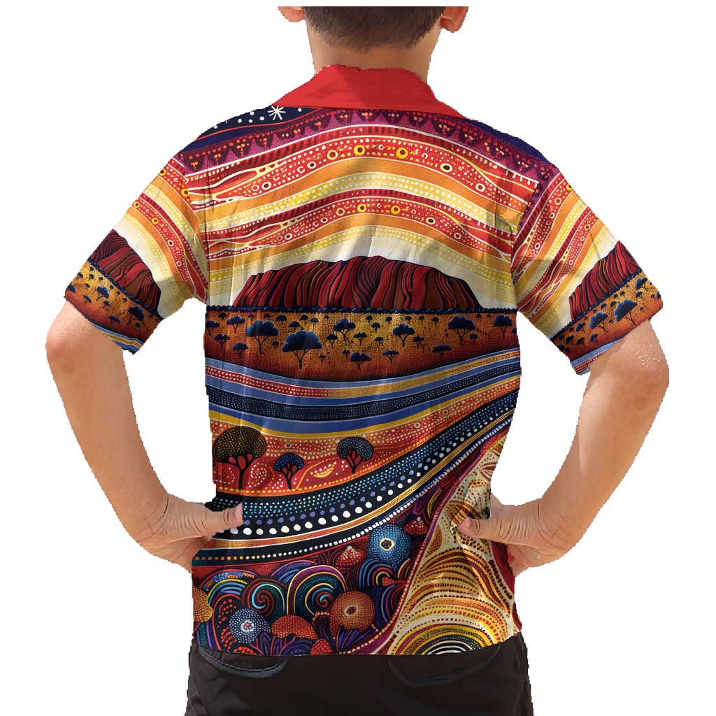 Uluru Ayers Rock Sunset Family Matching Mermaid Dress and Hawaiian Shirt Aboriginal Dot Painting