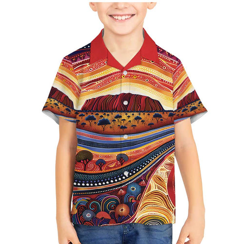 Uluru Ayers Rock Sunset Family Matching Mermaid Dress and Hawaiian Shirt Aboriginal Dot Painting