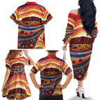 Uluru Ayers Rock Sunset Family Matching Off The Shoulder Long Sleeve Dress and Hawaiian Shirt Aboriginal Dot Painting