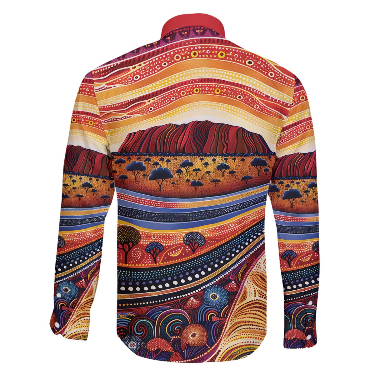 Uluru Ayers Rock Sunset Family Matching Off The Shoulder Long Sleeve Dress and Hawaiian Shirt Aboriginal Dot Painting