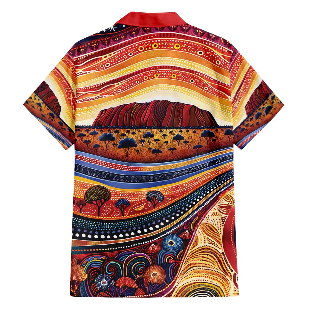 Uluru Ayers Rock Sunset Family Matching Off Shoulder Maxi Dress and Hawaiian Shirt Aboriginal Dot Painting