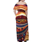 Uluru Ayers Rock Sunset Family Matching Off Shoulder Maxi Dress and Hawaiian Shirt Aboriginal Dot Painting