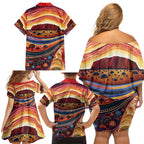 Uluru Ayers Rock Sunset Family Matching Off Shoulder Short Dress and Hawaiian Shirt Aboriginal Dot Painting