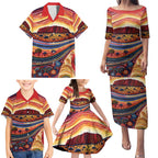 Uluru Ayers Rock Sunset Family Matching Puletasi and Hawaiian Shirt Aboriginal Dot Painting