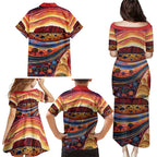 Uluru Ayers Rock Sunset Family Matching Puletasi and Hawaiian Shirt Aboriginal Dot Painting
