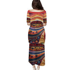 Uluru Ayers Rock Sunset Family Matching Puletasi and Hawaiian Shirt Aboriginal Dot Painting