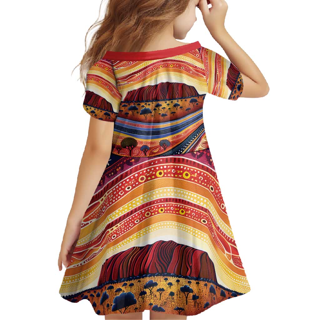 Uluru Ayers Rock Sunset Family Matching Short Sleeve Bodycon Dress and Hawaiian Shirt Aboriginal Dot Painting
