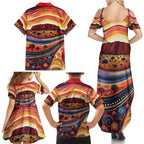 Uluru Ayers Rock Sunset Family Matching Summer Maxi Dress and Hawaiian Shirt Aboriginal Dot Painting