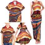 Uluru Ayers Rock Sunset Family Matching Tank Maxi Dress and Hawaiian Shirt Aboriginal Dot Painting