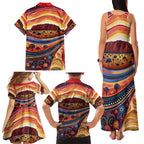 Uluru Ayers Rock Sunset Family Matching Tank Maxi Dress and Hawaiian Shirt Aboriginal Dot Painting