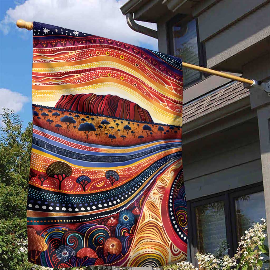 Uluru Ayers Rock Sunset Garden Flag Aboriginal Dot Painting
