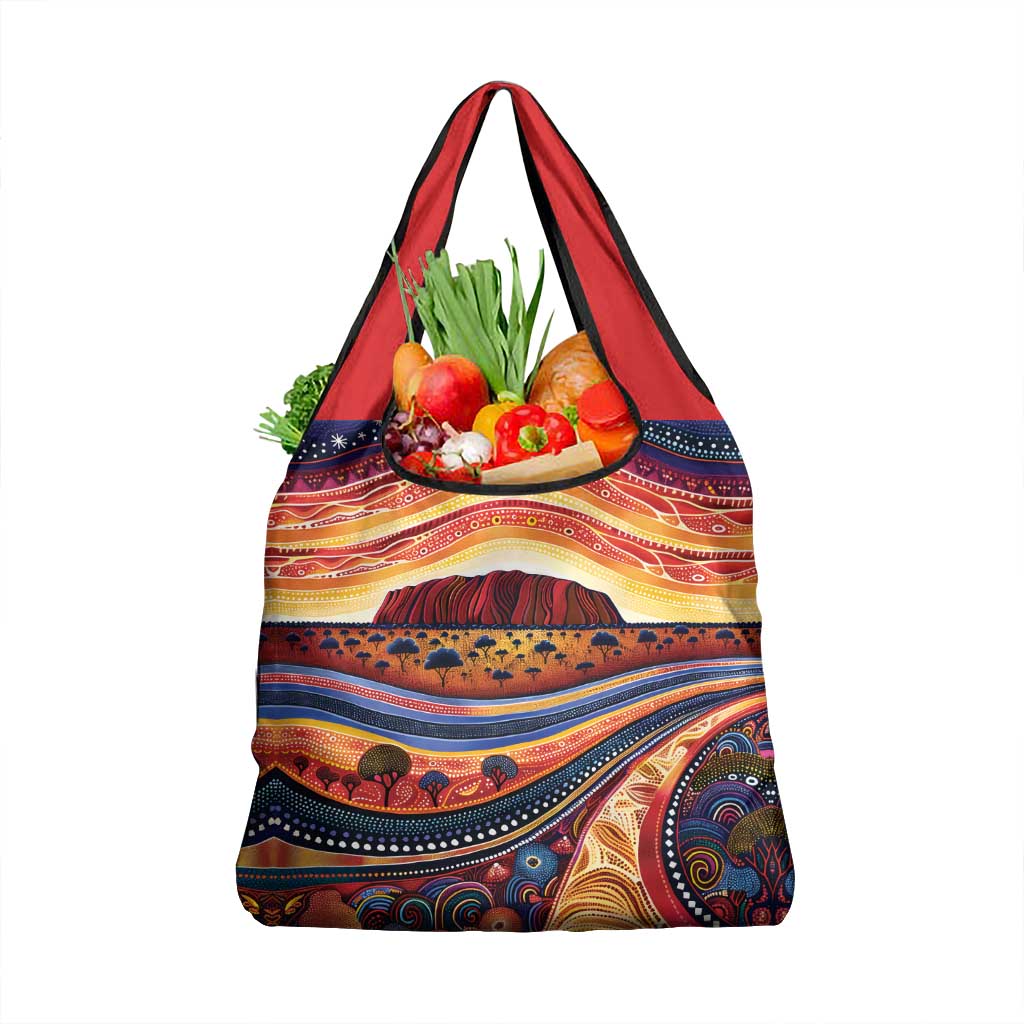 Uluru Ayers Rock Sunset Grocery Bag Aboriginal Dot Painting
